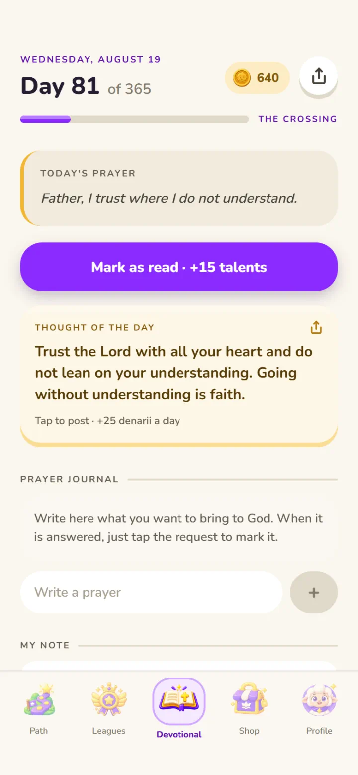 The devotional of the day, with the verse and the mentor comment